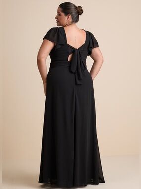 LULU’S Simply Delightful Black Tie-Back Flutter Sleeve Maxi Dress